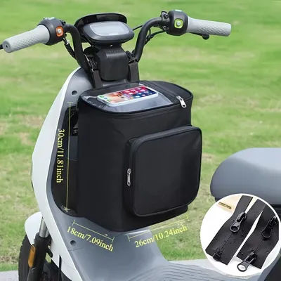 Waterproof Electric Handlebar Bag, Touch Screen Phone Holder Storage Pouch, 2 Pocket Large Capacity Bike E-Bike Accessories Bag