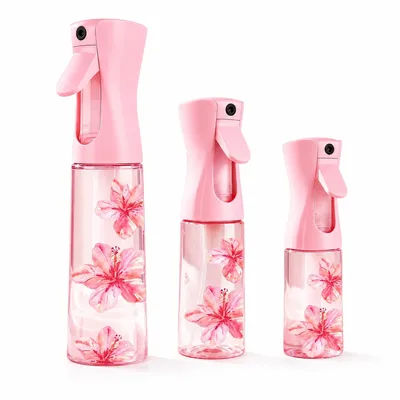 200/300/500ML Pink Floral Continuous Mist Spray Bottle, Refillable Fine Mist Water Sprayer for Hair Salon Plants Travel