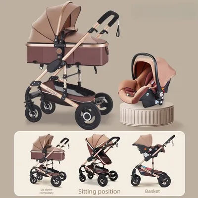 Luxury baby stroller, can sit or lie flat, 3-in-1 with newborn carrycot, can be pushed both ways, meets EU standards