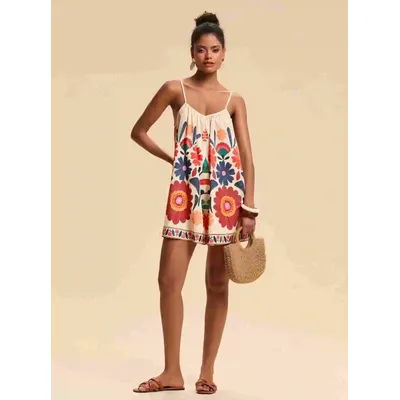 Combinaison ample et fluide pour femme, col en V, bretelles spaghetti, jambe large, taille haute, pour l'été et la plage