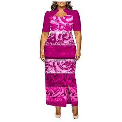 Robe longue à manches courtes Puletasi, nouveau design, haut et jupe personnalisés, longueur genou, robe de fête, haut et jupe en tissus doux