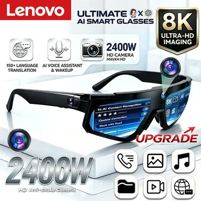 Lunettes Intelligentes IA Lenovo ChatGPT avec Caméra 8K 2400W, Anti-tremblement, pour Cyclisme, Vidéo & Photo, Lunettes de Soleil Sportives, Double Micro, 32 Go, Lunettes de Protection Coupe-vent