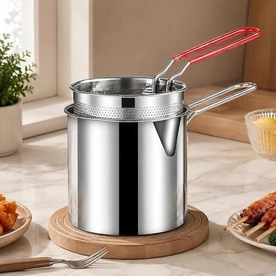 Set friggitrice in acciaio inox - Mini pentola per 1 persona da 5,124,72 pollici con cestello per friggere e filtro. clip per alimenti, pentola portatile antiruggine per la cucina di casa, patatine