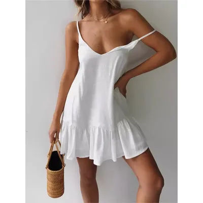 Robe d'été sexy pour femme à bretelles spaghetti et volants, en lin, verte, épaules dénudées, mini-robe d'été sexy