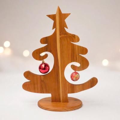 'Christmas Tree-Silhouette Teakwood Decor Holder for Tabletop'