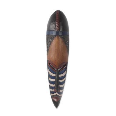 Ghanaian Princess,'Hand Carved West African Wood and Aluminum Wall Mask'