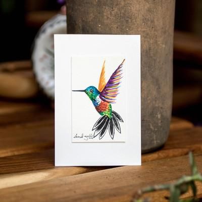 Flight of Freedom,'Impressionist Acrylic Hummingbird Painting Signed by Artist'