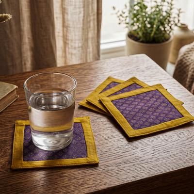 'Set of 4 Floral Yok Dok-Themed Silk and Cotton Coasters'
