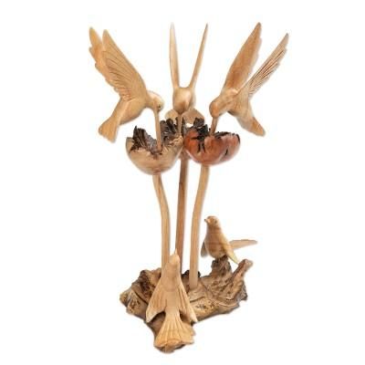 'Nature-Themed Hand-Carved Jempinis and Benalu Wood Sculpture'