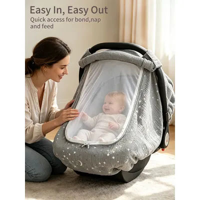 1Pc Children's Sunshade Cover, Skin-Friendly and Breathable, Baby Stroller Sunshade Cover, Outdoor Baby Walking Accessory, Full Month and First Birthday Gift, Universal Sunshade for Baby Carrier and Seat, Mosquito-Proof, Breathable, Not Stuffy,...