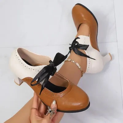 Chaussures à talons hauts colorées et ajourées avec lacets - Grande taille pour femmes - Printemps-Automne