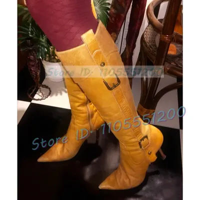 Bottes hautes rétro en cuir tanné pour femme, nouveauté, avec boucle et sangle, bottes hautes élégantes pour femme, talons hauts patchwork à fermeture éclair latérale