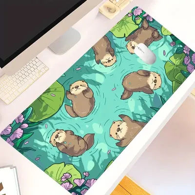 Tapis de bureau XXL VIKAMA motif Otter Lotus Leaf, tapis de souris de jeu doux et antidérapant, tapis de clavier animalier de dessin animé, décoration de bureau