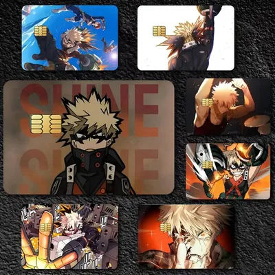 Anime B-Bakugo Katsuki – 4 autocollants amusants ultra fins, sans décoloration, pour cartes de débit et de crédit (1 lot)