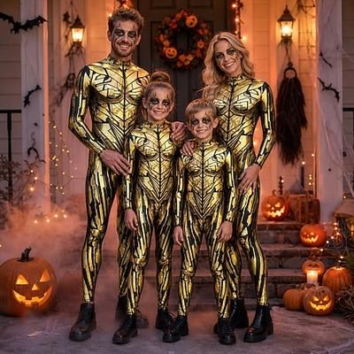 Halloween Tuta intera Body Estratto fluido Robot Stampa Cerniera frontale Sinistro Rave futuristico Unisex Costume per Club Festival Musicale Festival EDM Halloween Carnevale Bambini Adulti