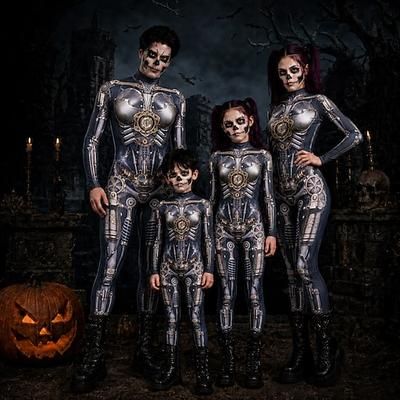 Halloween Tuta intera Body Robot Stampa Cerniera frontale Sinistro Steampunk Rave Unisex Costume per Club Festival Musicale Festival EDM Halloween Carnevale Bambini Adulti