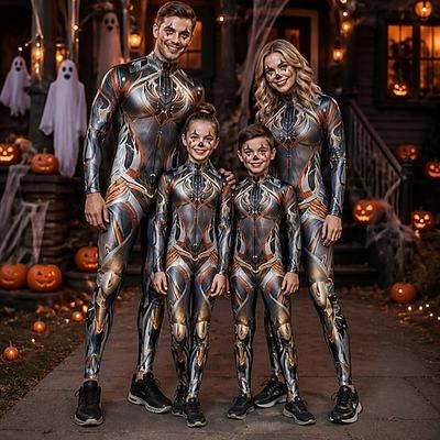 Halloween Tuta intera Body Robot Stampa Cerniera frontale Sinistro Rave futuristico Steampunk Unisex Costume per Club Festival Musicale Festival EDM Halloween Carnevale Bambini Adulti