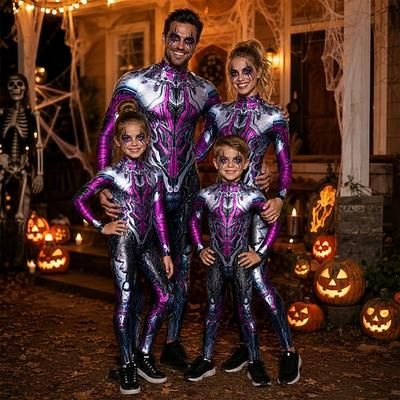 Halloween Tuta intera Body Robot Stampa Cerniera frontale Sinistro Rave futuristico Unisex Costume per Club Festival Musicale Festival EDM Halloween Carnevale Bambini Adulti