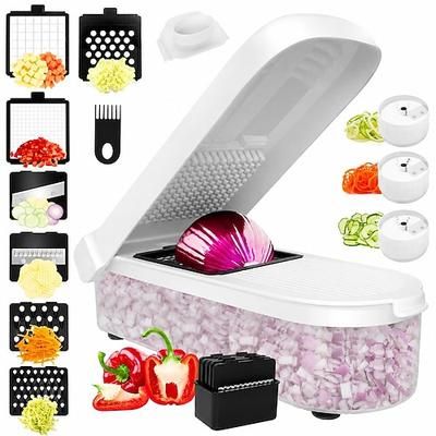 Tritatutto per verdure 7 in 1 affettatrice a mandolina, taglia alimenti multifunzione con taglia cubetti e julienne lame per affettare, utensile manuale per la preparazione in cucina