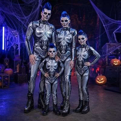 Halloween Tuta intera Body Robot Stampa Cerniera frontale Gotico Sinistro Rave futuristico Unisex Costume per Club Festival Musicale Festival EDM Halloween Carnevale Bambini Adulti