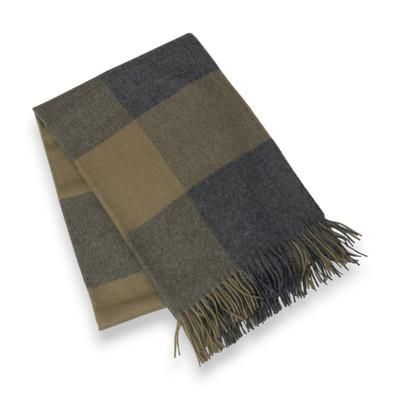Comfort and Forest,'Checkered Baby Alpaca Throw in Grey and Artichoke Green Hues'