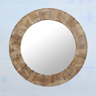 Rustic Steps,'Sylvan Round Mango Wood & Glass Mirror in Natural Shades'