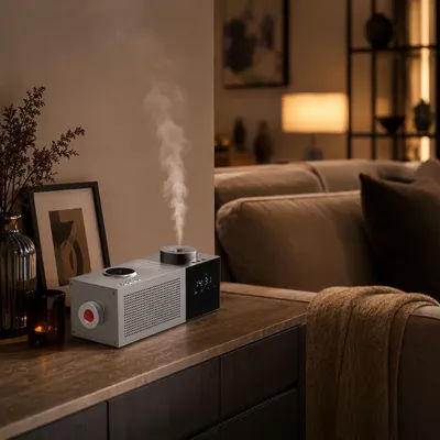 NAMSTE Smart Waterless Essential Oil Diffuser APP Control Aroma Machine with Wireless Charger Speaker FM Radio White Noise