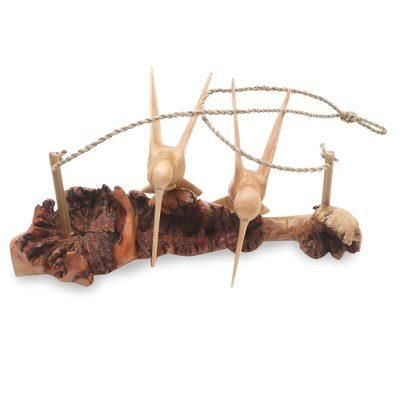 Flying Couple,'Wood Hummingbird-Themed Hanging Accent'