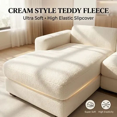 Universal Stretch Teddy Fleece Sofa Cushion Cover Sectional Couch Protector Elastic Bottom Machine Washable Furniture Slipcover