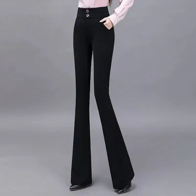 Pantalon évasé noir taille haute pour femmes, coupe cintrée, formel, bureau, décontracté
