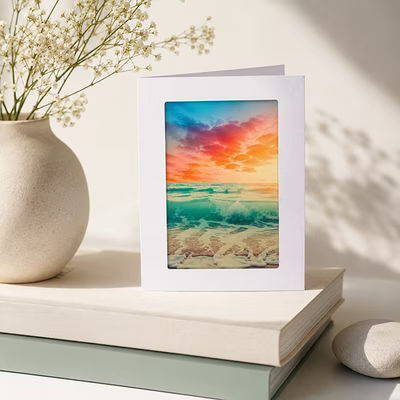 5 1/8" x 7" White Frame Card with 3 1/4" x 4 3/4" Rectangle Cut for 4" x 6" print 25 pieces PJ00211
