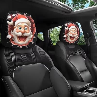 2/4 copri poggiatesta natalizi per auto, divertenti protezioni per poggiatesta con Babbo Natale che sbircia, elastici universali, accessori per interni auto, simpatiche decorazioni festive per auto
