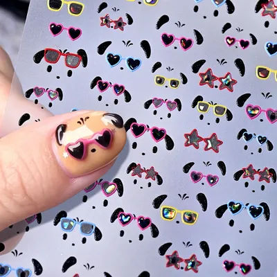 1/2pcs Cute Lop-eared Dog Cartoon Nail Art Stickers Summer Beach Sunglasses Puppy Nail Decals Kawaii Puppy Expression Decoration