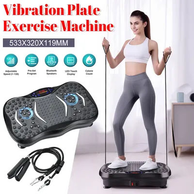 Bluetooth Vibration Plate Fitness Machine, Adjustable Speed Smart Program Full Body Vibration Platform with Remote Control Pull Cords Foot Massage, UK Plug 220V Home Gym Body Shaping Fat Loss Muscle Toning Circulation Exercise Trainer