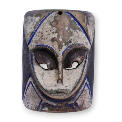 'Fang-Inspired Hand Carved African Wood Mask from Ghana'