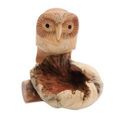 Lone Owl,'Jempinis Wood Owl Figurine from Bali'
