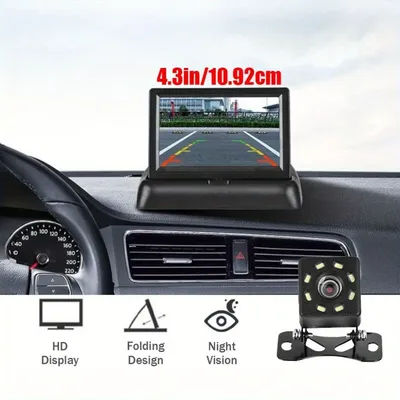 Moniteur HD pliable de 4,3 pouces avec 8 lumières LED, kit de caméra de recul, système complet de caméra de vision nocturne