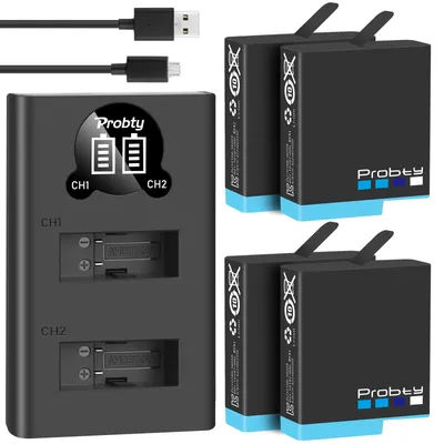 Probty – batterie originale pour GoPro Hero 8, lot de 3, chargeur à 2 emplacements, boîte de rangement, chargeur pour GoPro Hero 8 7 Black Hero 6