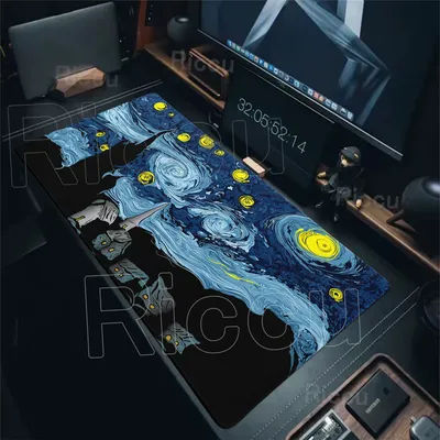 Tapis de souris XXL en caoutchouc avec peinture à l'huile de Van Gogh, Nuit étoilée, accessoires de bureau pour PC, tapis de souris pour bureau et gamer, tapis décoratif pour clavier