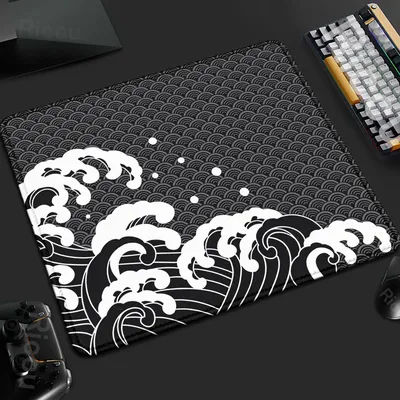 Tapis de souris de jeu série Wave de petite taille, design artistique pour ordinateur portable, tapis de bureau antidérapant 40x45cm, tapis de bureau en caoutchouc naturel pour gamer