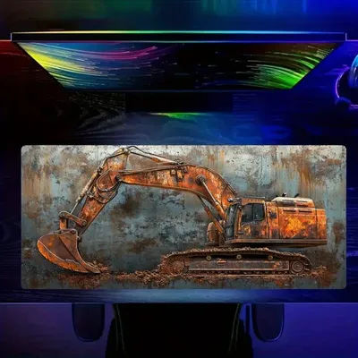 Tapis de souris motif excavatrice style Heavy Metal, idéal pour le bureau, tapis de souris antidérapant pour clavier de jeu, longs tapis de bureau