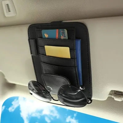 Pare-soleil de voiture multifonctionnel avec clip de rangement, support pour lunettes, porte-permis de conduire, porte-reçus et porte-documents
