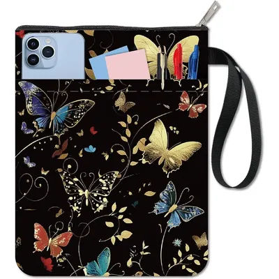 Couvertures de livre papillon, protection de livre noire, pochette de livre pour livres de poche, couverture de livre en tissu lavable avec fermeture éclair et Extra
