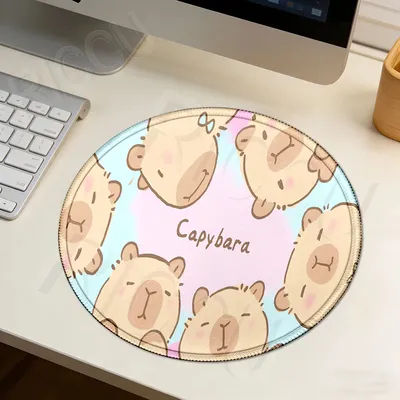 Tapis de souris rond antidérapant avec dessin de capybara, accessoires de bureau pour la maison et le gaming, tapis de clavier pour ordinateur portable, tapis décoratif pour tasse