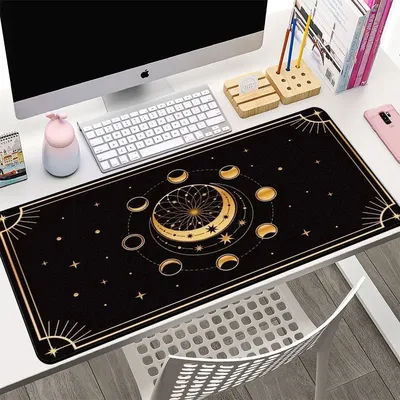 Tapis de souris de jeu XXL VIKAMA Gold Moon Astrology, tapis de clavier pour joueur, tapis de bureau antidérapant en caoutchouc, décoration de bureau