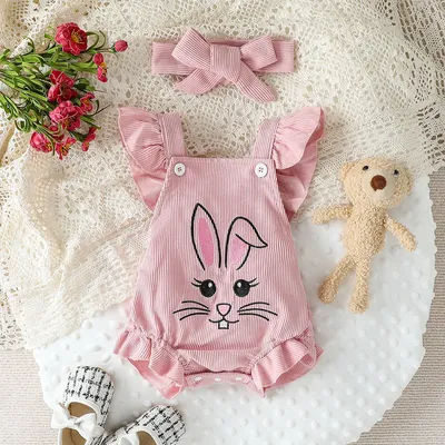 Tenue d'été barboteuse pour bébé fille : ensemble deux pièces avec haut à col à volants et short taille haute