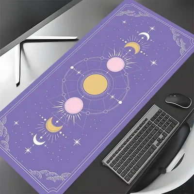 Tapis de souris violet, tapis de bureau, tapis de jeu Tarot, tapis antidérapant avec bords cousus, accessoires de bureau, tapis de clavier étendu, tapis de souris XXL pour ordinateur