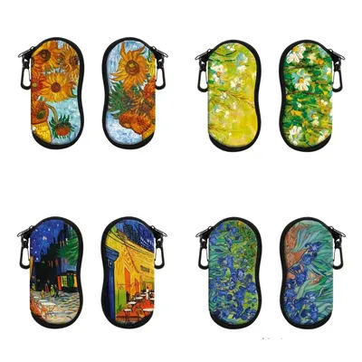 Étui à lunettes portable avec fermeture éclair, motif peinture à l'huile, pochette pour lunettes de soleil avec porte-clés mousqueton, sac de rangement antichoc pour lunettes, protection