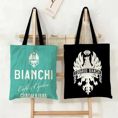 Sacs de rangement avec logo Cool B-Bianchi, sac fourre-tout en toile imprimé double face, sac à main écologique réutilisable de grande capacité
