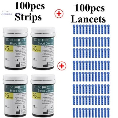 100 pièces de bandelettes de test diabétique Exactive Eq pour moniteur de glycémie, glucomètre, lecteur de glucose pour diabétiques, usage médical 2028.1